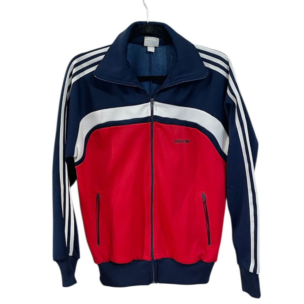 Vintage Adidas Track Jacket Navy Red White - Size Medium - Early 1980’s EUC